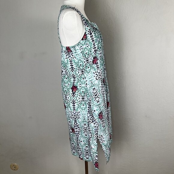 Modaposa Pintuck Sleeveless Cotton Dress Lined Green Floral Resort‎ Size Small - Picture 6 of 11